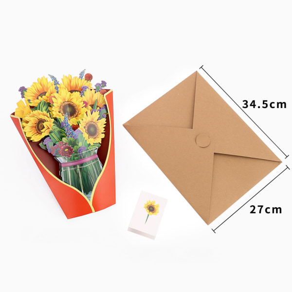 Freshcut paperista ponnahduskortit, auringonkukka, 12 tuuman Life Sized Forever Flower Bouquet 3D Popup onnittelukortit muistiinpanokortilla ja kirjekuorella