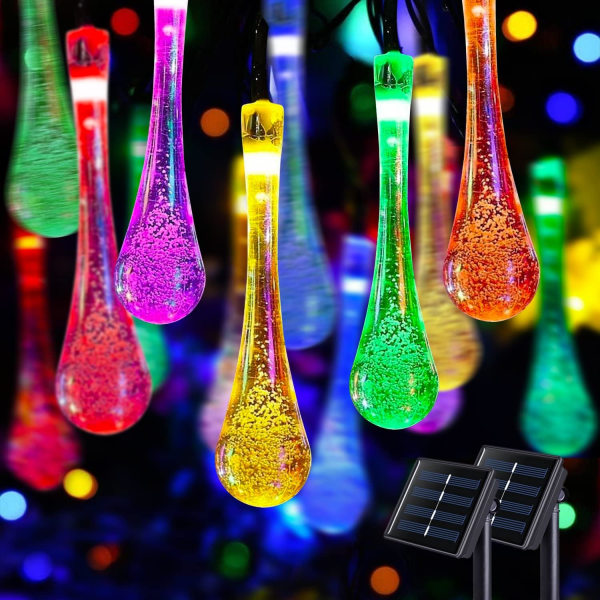 2-pack Sol-drivna Utomhus String Lights, Total 40FT 100 LED Tårförmiga Vattendroppslampor, Sol-drivna Julbelysning Utomhus Vattentät för Trädgård Patio Yard Water Drop