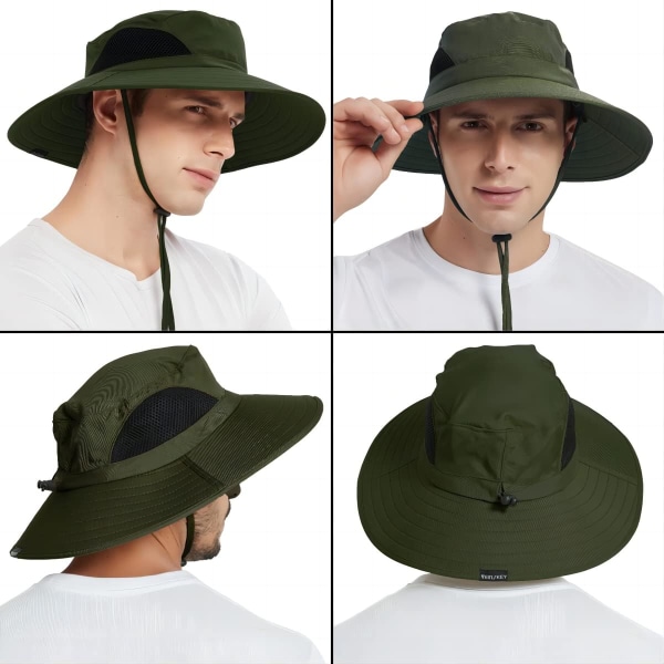 Unisex Solhatt, Vattentät Bredbrättad Bucket Hat Packbar Boonie Hat för Fiske Vandring Trädgårdsskötsel Safari Strand Army Green