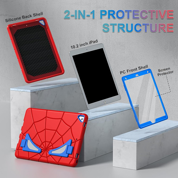 Kotelo iPad Pro 11 2024 -sukupolvelle, särkymätön ja kestävä iskunkestävä suojakotelo jalustalla lapsille Red Blue iPad pro11 (2024)