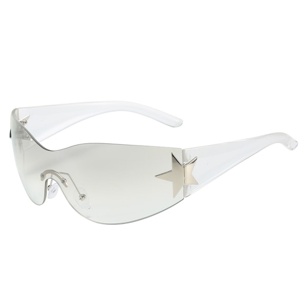 Båglösa Y2K-solglasögon för kvinnor män, trendiga shield-omslagssolglasögon Överdimensionerade mode ramlösa solglasögon,Sliver