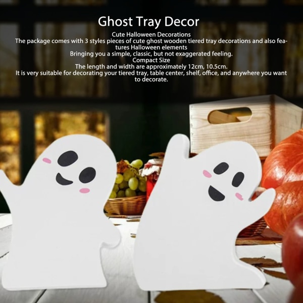 3 stk. søde spøgelsesbordskilte spøgelsesbakkeindretning Halloween-dekorationer til fest hjemmehyldevisning