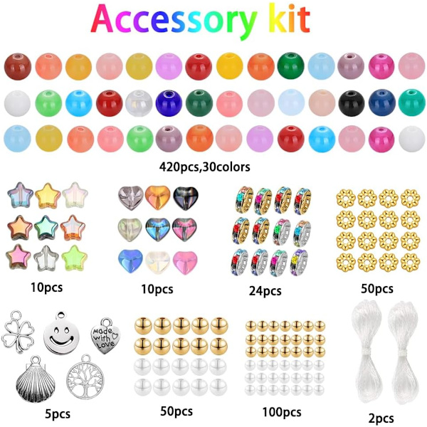 671 kpl lasihelmiä rannekorunvalmistussarja 30 väriä 8 mm kristallipallot korujen valmistukseen pyöreät jalokivet kivet helmet Rondelle-välihelmillä DIY-käsityöt