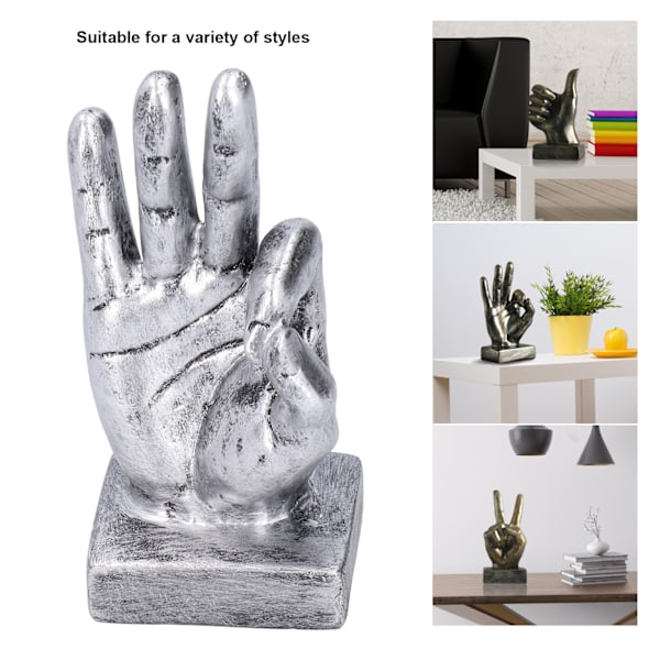 Harpiks Finger Statue OK Geste Skulptur Skrivebords Pynt Hjem Retro Dekoration Silver