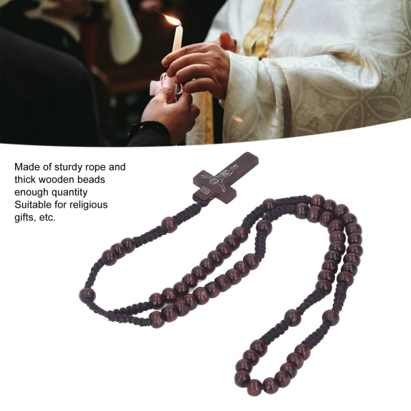10 stk Trærosenkranse Jesus Aftryk Katolsk Unisex Stil Naturlig Træperle Kors Rosenkranse Halskæde Smykker til Mænd Kvinder Dark Brown