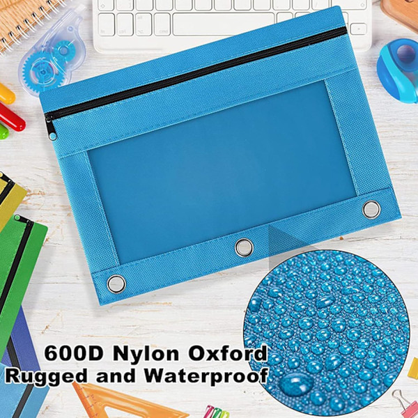 Blyantpose 3 Ring, Lynlås Blyantposer Etui Binder Kosmetikpung Sort 2 Pak 2Blue