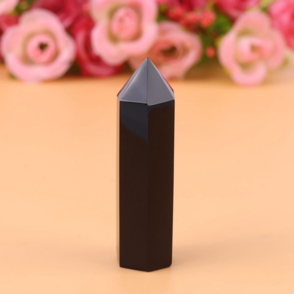 1 stk Naturlig svart Obsidian Crystal Stone Point Healing Sekskantet Wandsøyle