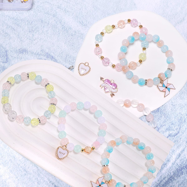 Glasperle Armbåndsfremstillingskit, Piger Søde Armbånd Halskæde Smykkefremstillingskit, DIY Bulk Akryl Gradient Bobleperler Piger Smykker, Piger