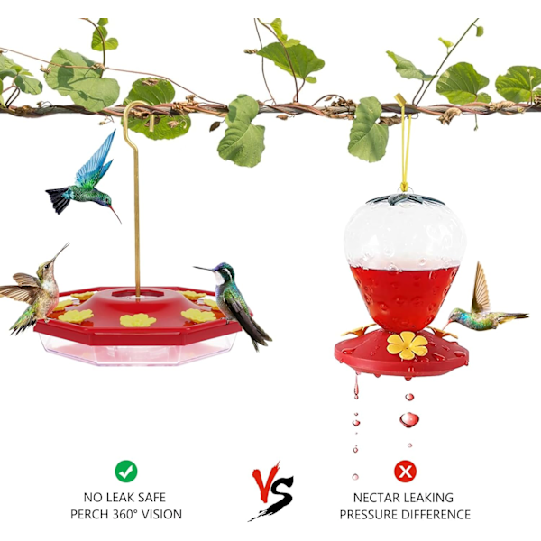 WJHummingbirdmatare med 8 utfodringsplatser, inbyggd vallgrav, läckagesäker kolibrimatare, lätt att rengöra, hängande kolibrimatare för utomhus
