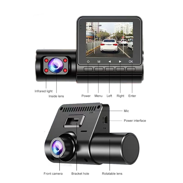 3-kanals dashcam 1080P trevägs trippel bilkamera nattvision loop-inspelning körinspelare