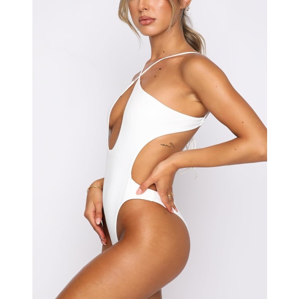 WJSMWomen's Sexy Criss Cross Halter Badedrakt Utskåret ryggløse Monokini Badedrakter One Piece White L