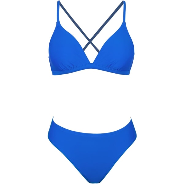 WJSMBikini Set til kvinder Todelt badedragt V-hals lavtaljet krydsryg selvbindende spaghettistropper Cobalt Blue L