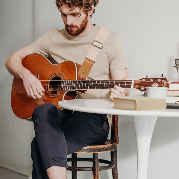 Puuvilla-pellava-kitarahihnat: 145 cm säädettävä kitarahihna Akustinen kitara Olkahihna Mandolin-hihna Tarvikkeet Beige