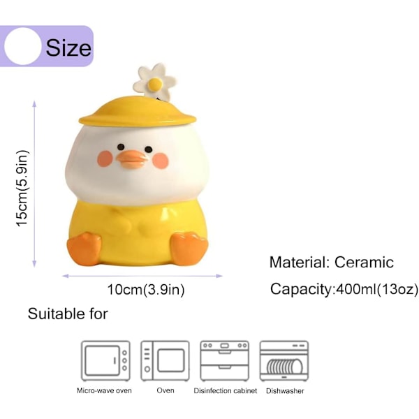 Hauska Ankka Muki 3D Söpö Muki Keramiikka Kahvimuki Lusikalla ja Kannella Kawaii Muki Eläin Muki Naisille Tytöille Söpö Syntymäpäivä Joululahja Idea Blue