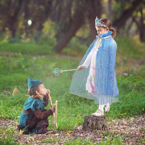 Prinsessekappe-sett 7 deler Jenter Prinsessekappe med Tiara Krone, Tryllestav for Småjenter Kle seg ut Blue