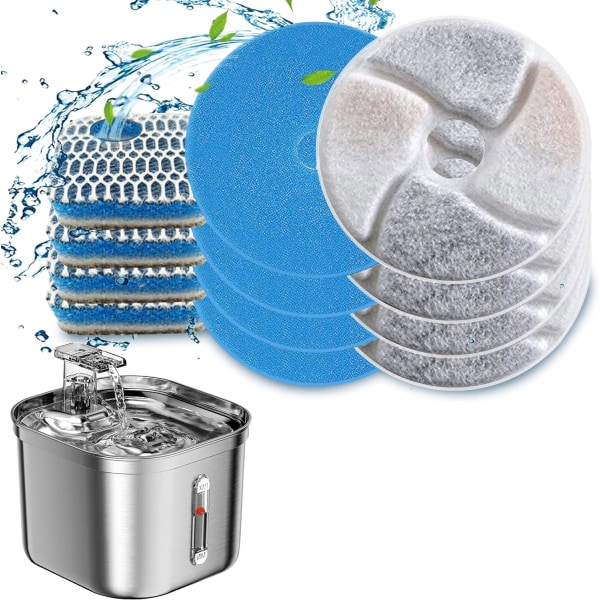 Rostfritt Stål Kvadratisk Kattvattenfontän Filter 6-pack Kattfontän Filter Ersättning, 3 Trippelfiltreringssystem, Aktivt Kolfilter för 73 6
