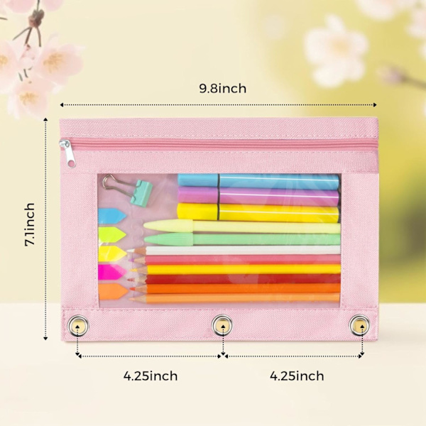 Kynäpussi 3 rengasta, vetoketjullinen kynäpussi kotelo Binde Kosmetiikkalaukku Musta 2 pakkausta 2Pink