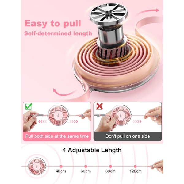 3-i-1 Multi-opladerkabel, Trækbart iPhone-oplader, 100W Hurtigopladning USB-C/A til Lightning/USB-C/Micro USB Telefonopladerkabel Pink