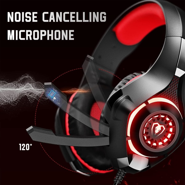 Gaming Headset til PS4 PS5 Xbox One Switch PC med støjreducerende mikrofon, dyb bas stereolyd (sort rød)-1 Black Red