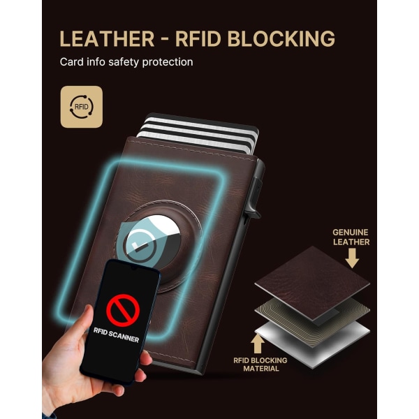 Herrepungskortholder til AirTag: Smart Læderpung til mænd, kompatibel med Apple Air Tag, RFID-blokering, Slank, Carbon Fiber, Minimalistisk - 9-14 ‎‎‏‏‎ ‎Brown