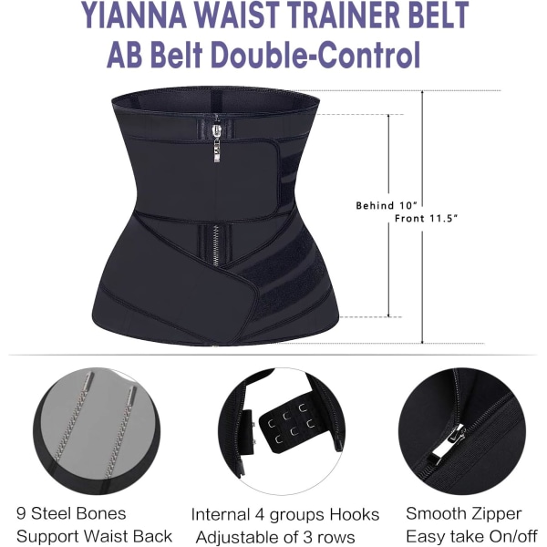 Taljetræner til kvinder Latex Underbust JSculpt Dobbelt træningsbælte Workout Sport Girdle C-black (Double Straps) S