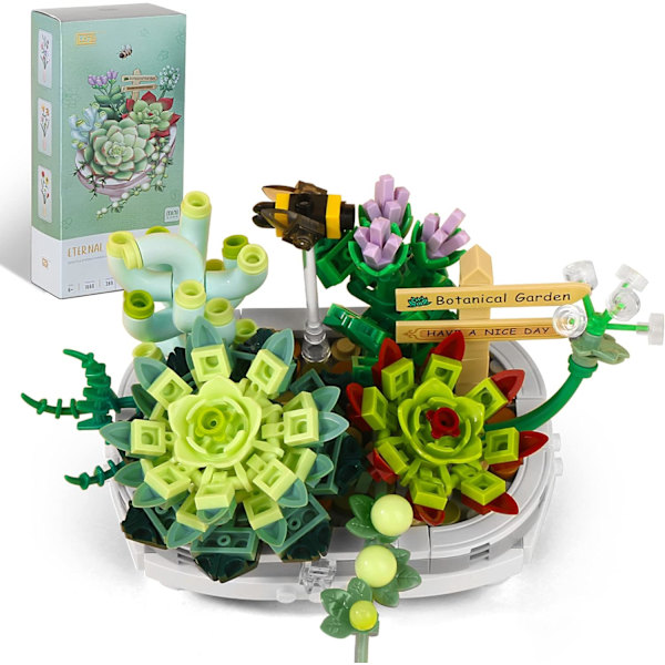 Mini-tegel Succulent Växt Byggset, 389 st DIY Simulerande Växt Ekologi Samling Byggleksak, Bukett Set Presenter för Vuxna, Barn