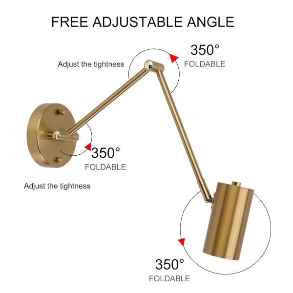 Svängarm Vägglampa Järn Justerbar vinkel LED 3000K Varmt Ljus Modern Väggläslampa med E27-lampa för Sovrum Vardagsrum Hall 85 till 265V