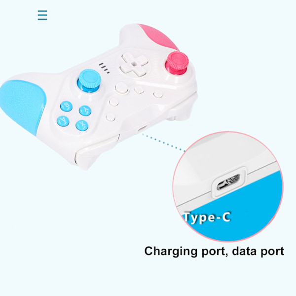 Trådløs Spilcontroller med 4 Programmerbare Knapper, 6-Akset Sensor, USB-Controller til Konsol, Pink Blå
