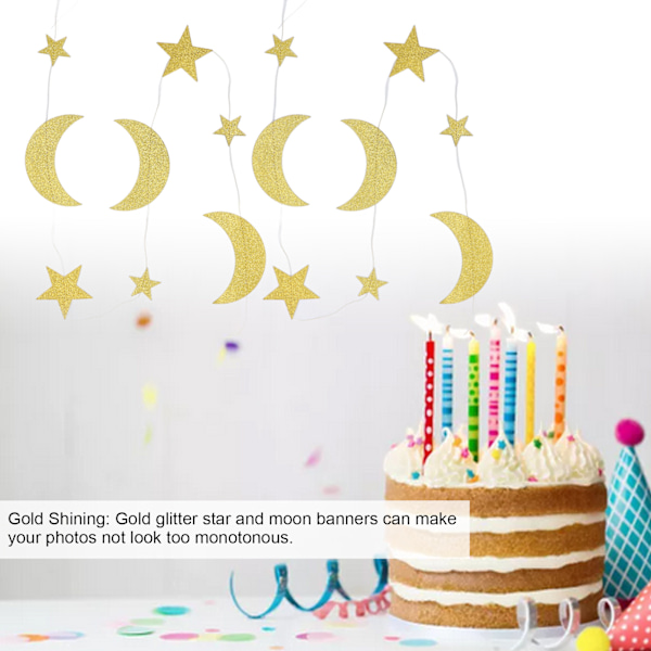 5 kpl Tähti-Kuu-Lippuja Kulta Kiiltävä Upea Eid Mubarak Ripustuslippuja Ramadanin Taustakoristeluun