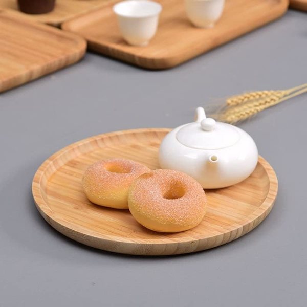 Rund bambusbrett, treplater, serveringsbrett i tre, serveringsbrett for charcuterie til spisestue / salongbord, 11,8 tommer 30 cm