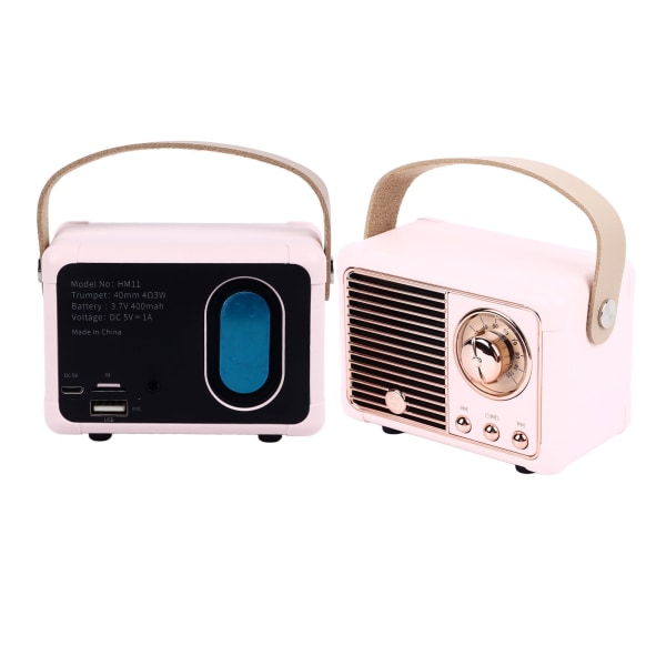 Retro Bluetooth Højttaler Kraftfuld Subwoofer Effekt Bærbar Mini Udendørs Trådløs Højttaler Pink