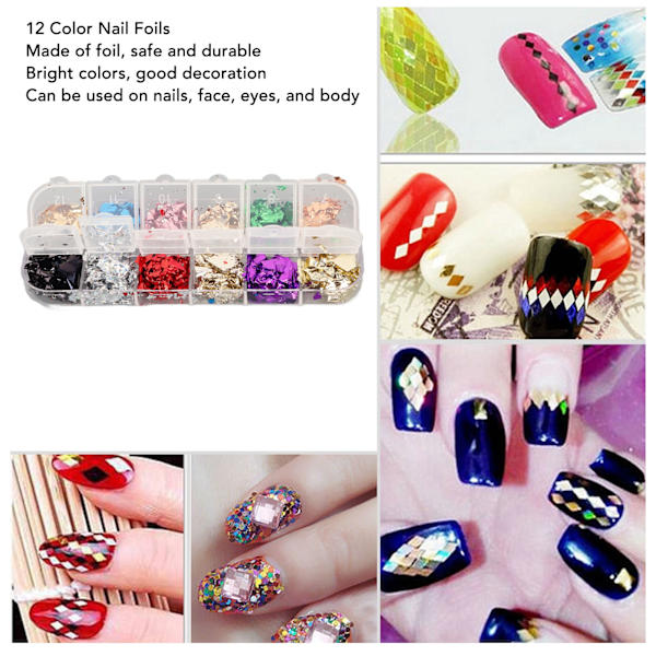 5 Ask med 12 Färger Nagelfoljeflingor Sekvens Set Glitter Nagelkonstplattor DIY Manikyr Dekoration