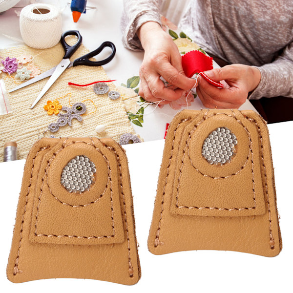 2 stk Læder Mynt Thimble Pad DIY Håndværk Kødkvægslæder Fingerbeskyttere til Syning Quilting