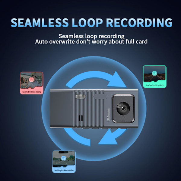Dashcam - Fram och baksida Inuti 1080P Dashkamera för Bilar, 3-kanals Dashcam Trevägs Bilkamera med Infraröd Nattsyn, Loopinspelning, APP C
