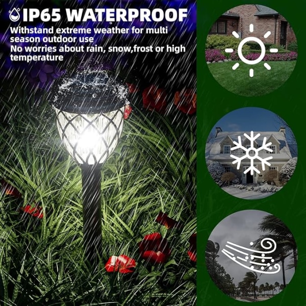6 st utomhussollampor, IP65 vattentäta solcellslampor, drivs av solenergilampor i trädgårdsgångar för terrass, innergård, gångdekoration (vitt ljus)