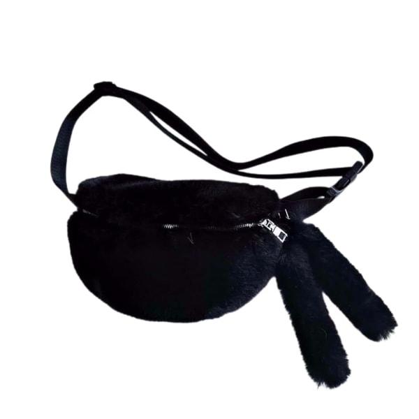 New Fashion Waist Bag Fur Bag Women's Bag Cute One Shoulder Fur Messenger Bag Black