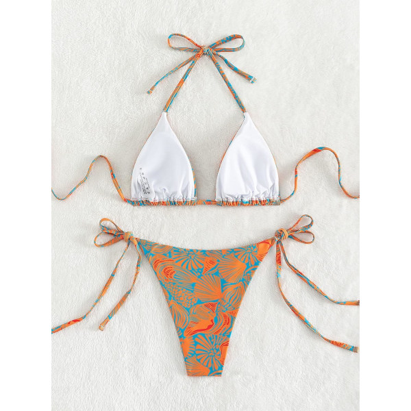 WJSMWomen's Halter Tie Side Triangle Bikini Set high Cut 2-delt Bikini Badedrakt Badedrakt Allover Print M