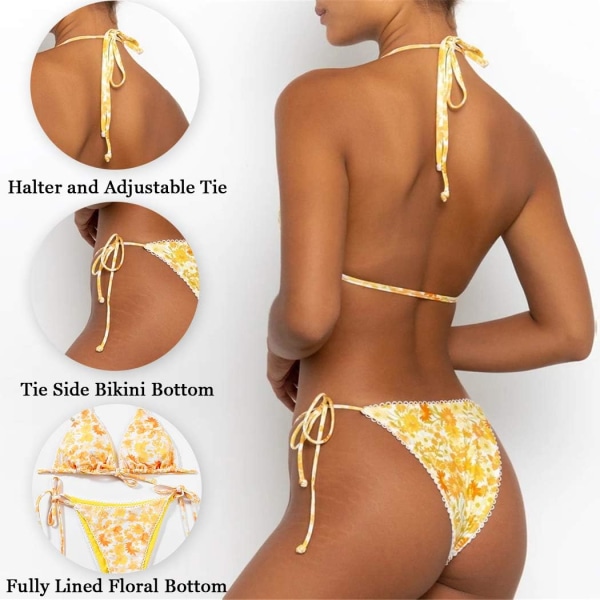 Bikinis badedrakt sett for kvinner Badetøy Triangel badedrakt Tie String Thong Yellow M