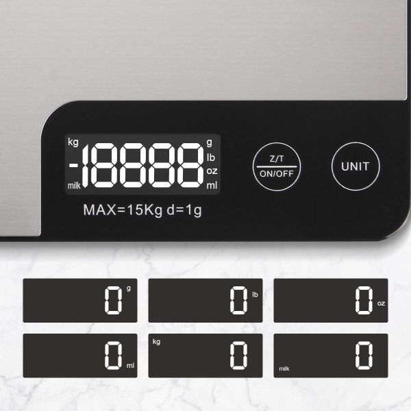 MAX 33lb kjøkkenvekt med mållengde (8 tommer), matvekt digital vekt gram og oz med krympekrok, 6 enheter, tarafunksjon, høypresisjon t