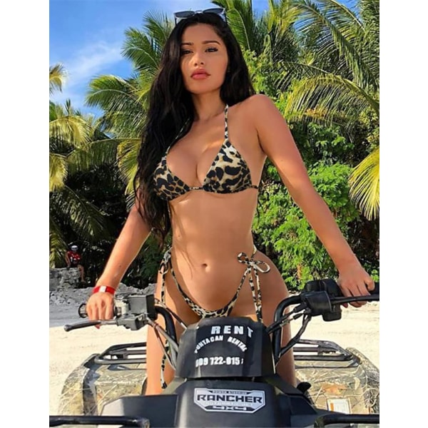 WJSM Dame 2-delt badedragt Halter String Bikini Justerbar badedragt med polstring Leopard L