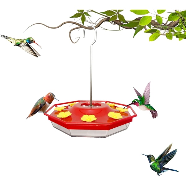 Kolibri Foderautomat med 8 Blomsterformede Foderporte Kolibri Foderautomat, Kolibri Foderautomater til Udendørs Ophængning i Lyse Farver for at Tiltrække Kolibrier