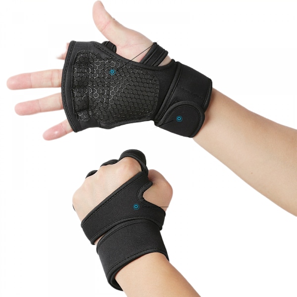 Vikter-lyftningsträningshandskar, Gym Barehand Grip, Stöd Alpha Cross-Training, Rodd, Power-Lifting, Pull Up (Svart,L)