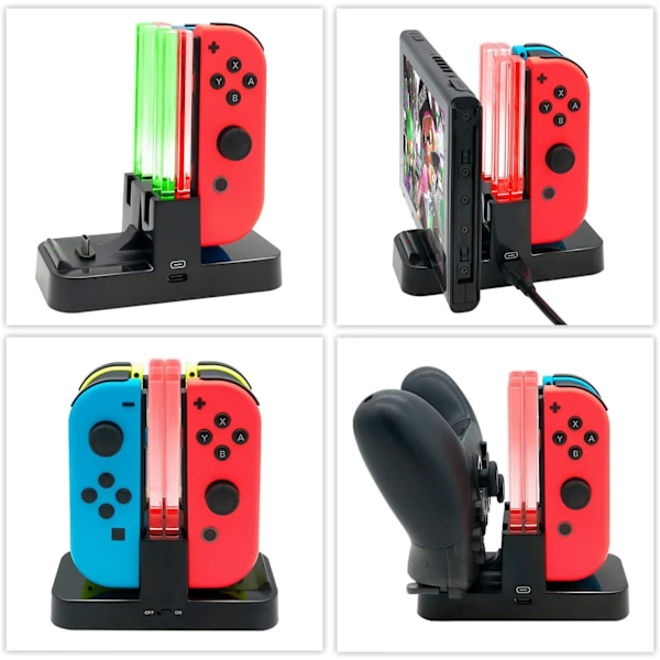 Opladningsdockstation Kompatibel med Pro Controller/til Joy Cons,Oplader Udskiftning til Switch/Switch Lite/Switch OLED med en Type-C Opladningskabel
