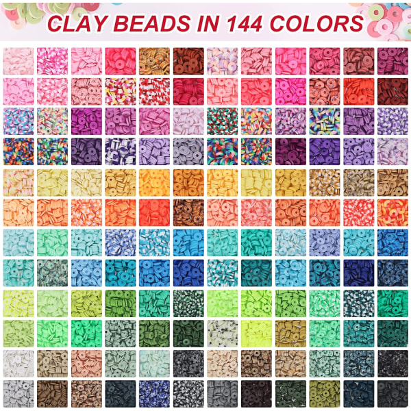 15 000 st, 144 färger Lerpärlor, Tillverkningssats för charmarmband för flickor 8-12, Polymer Heishi-pärlor för smycken, för hantverk Julklappar