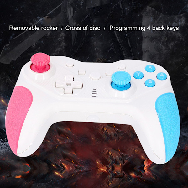 Trådløs Spilcontroller med 4 Programmerbare Knapper, 6-Akset Sensor, USB-Controller til Konsol, Pink Blå