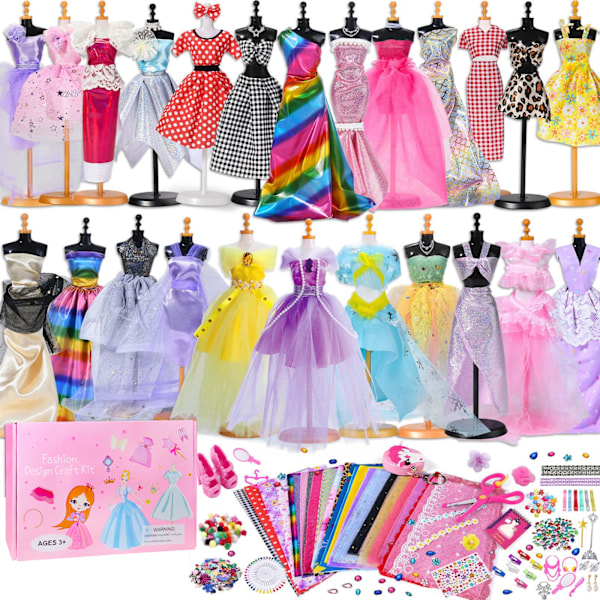 500-dels Fashion Designer-kit för flickor Kreativitet DIY Konst & Hantverk Kit för Barn med Mode Design Skissbok, 4 Mannequiner, Barn Flickor Födelsedagspresent C