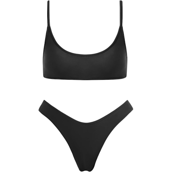 WJSM Kvinders Trekant Bikini Smocked Teksturerede Scoop Frillet Print Rynket Elastisk Badetøj Todelt Badetøj Black L