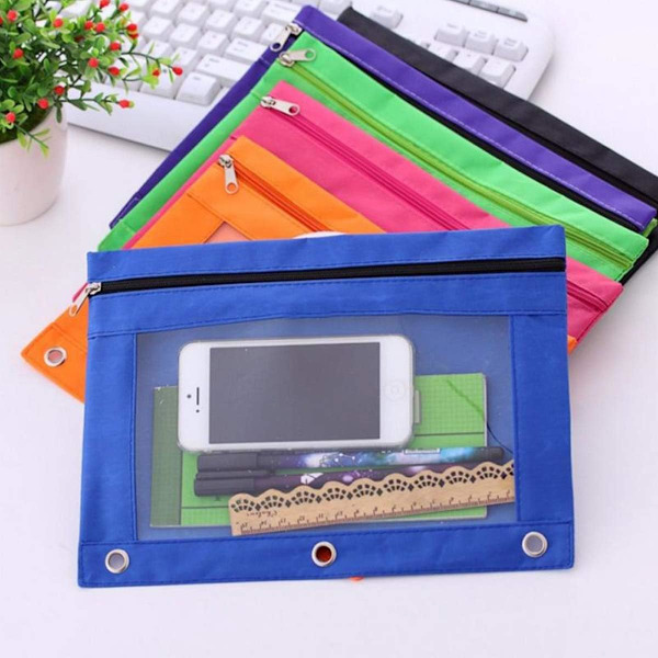 Blyantpose 3 Ring, Lynlås Blyantposer Etui Binder Kosmetikpung Sort 2 Pak 2Black