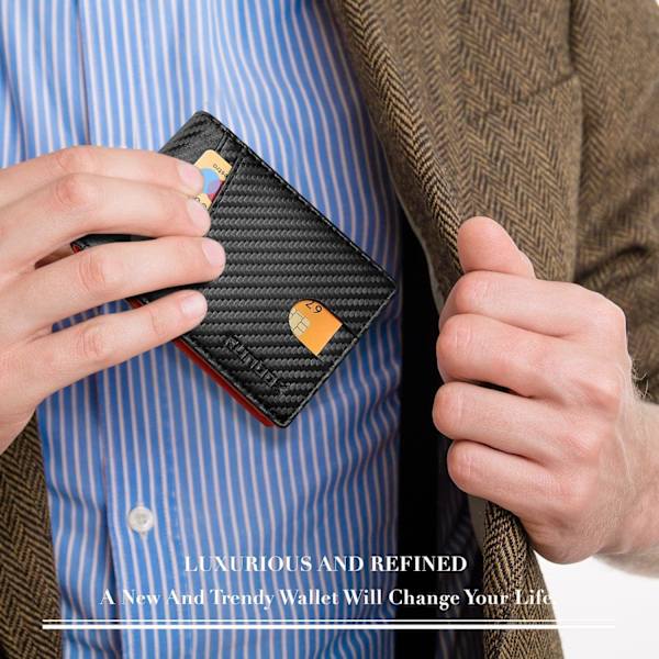 Röd herrplånbok, smal RFID-läder, 2 ID-fönster med presentförpackning Carbon black,red
