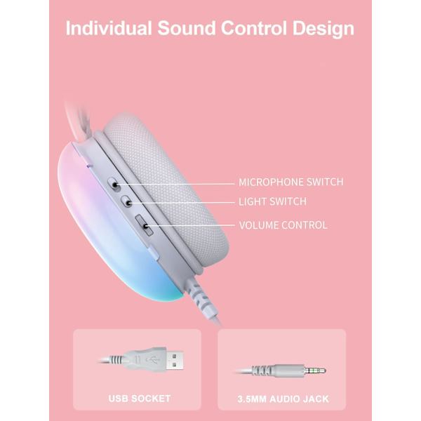 PC-spelheadset med mikrofon, trådbundna RGB-regnbågs-spelhörlurar för PS4/PS5/MAC/XBOX/Laptop, 3,5 mm ljud över örat hörlurar med lätt vikt